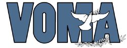 Small VOMA Logo. Logo is initials VOMA with a dove carrying an olive branch. Colors blue-gray and white. The web page is white surrounded by the same blue-gray color. - jpg - 6481 Bytes